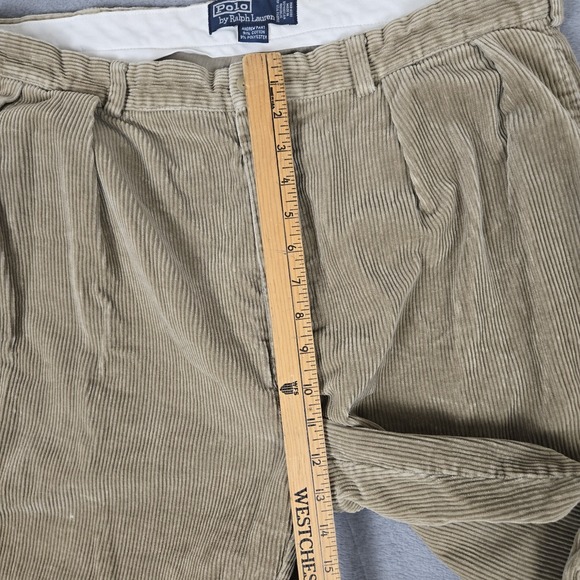 Polo Ralph Lauren Andrew Pleated Corduroy Pants Tan Khaki W38 Vintage 90s - Picture 8 of 11